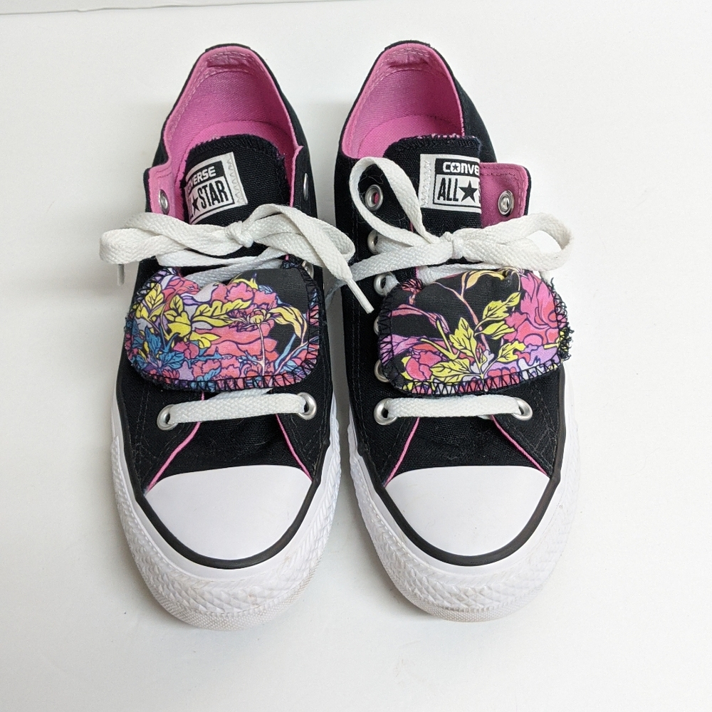 Converse Double Tongue Black & Pink Floral size 7